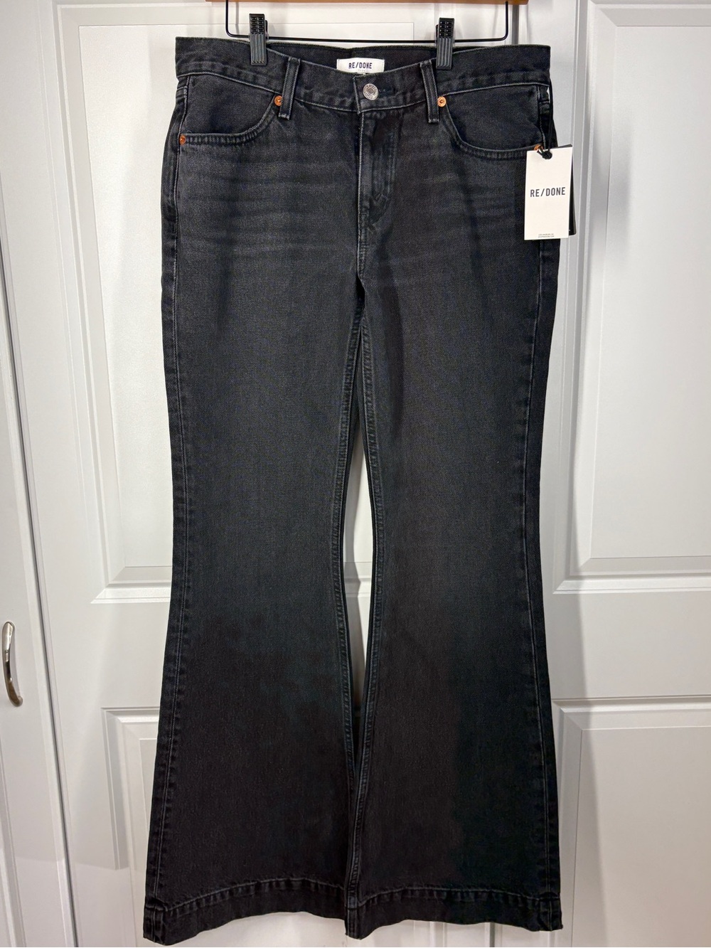 NWT RE/DONE Originals 70s Low Rise Bell Bottom Jeans Broken Black 27